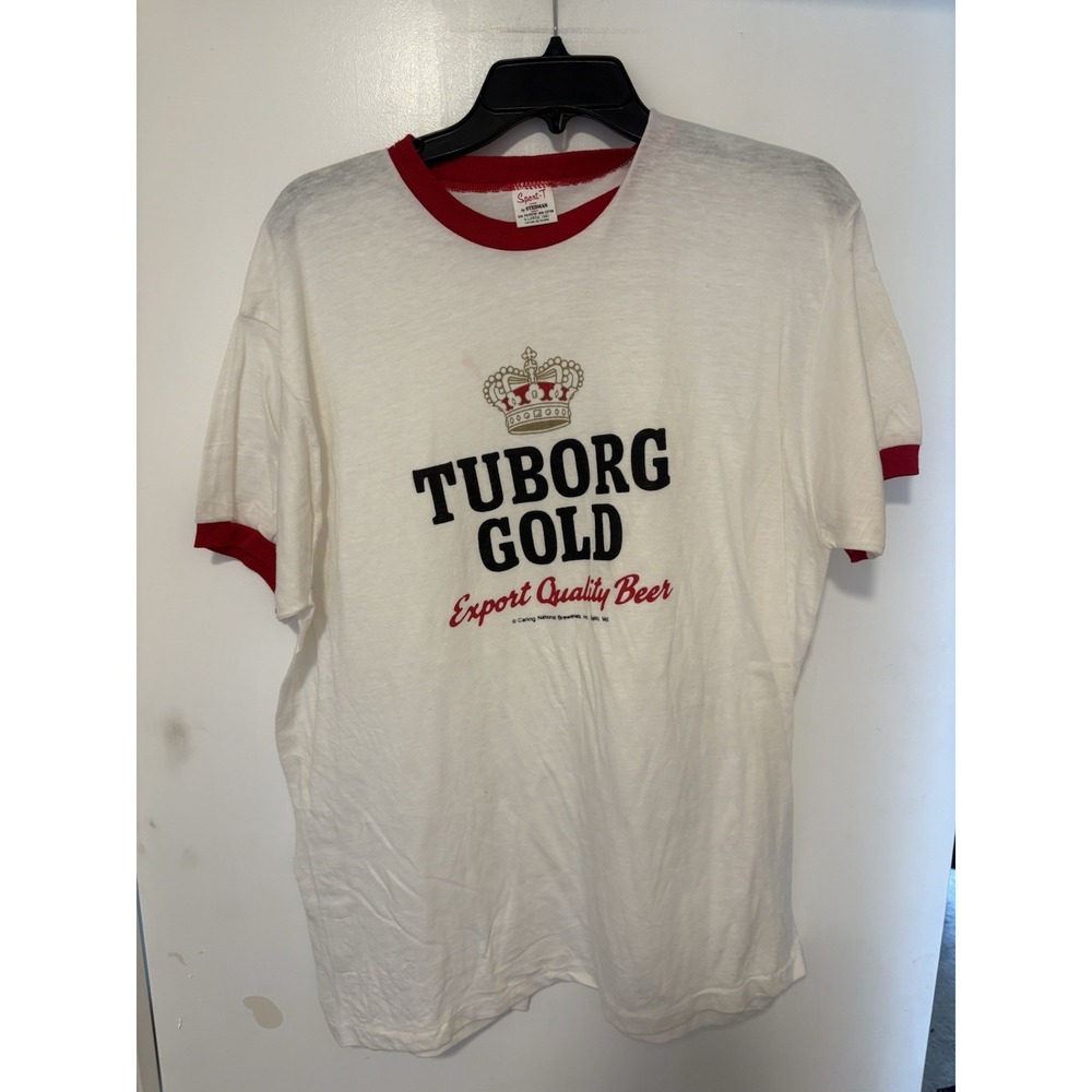 Vintage Tuborg Gold Beer Ringer T-shirt Size XL